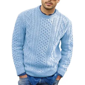 Mens Pullover Sweater  Slim Fit Cable Knit  Ribbed Trim  Soft Knit Casual Wear