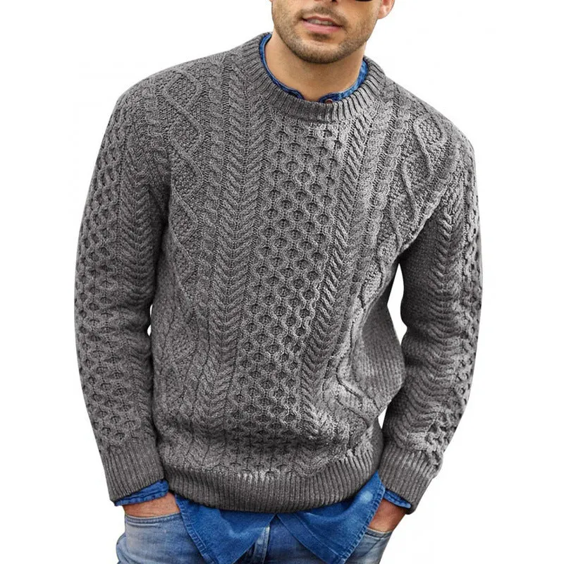 Mens Pullover Sweater  Slim Fit Cable Knit  Ribbed Trim  Soft Knit Casual Wear