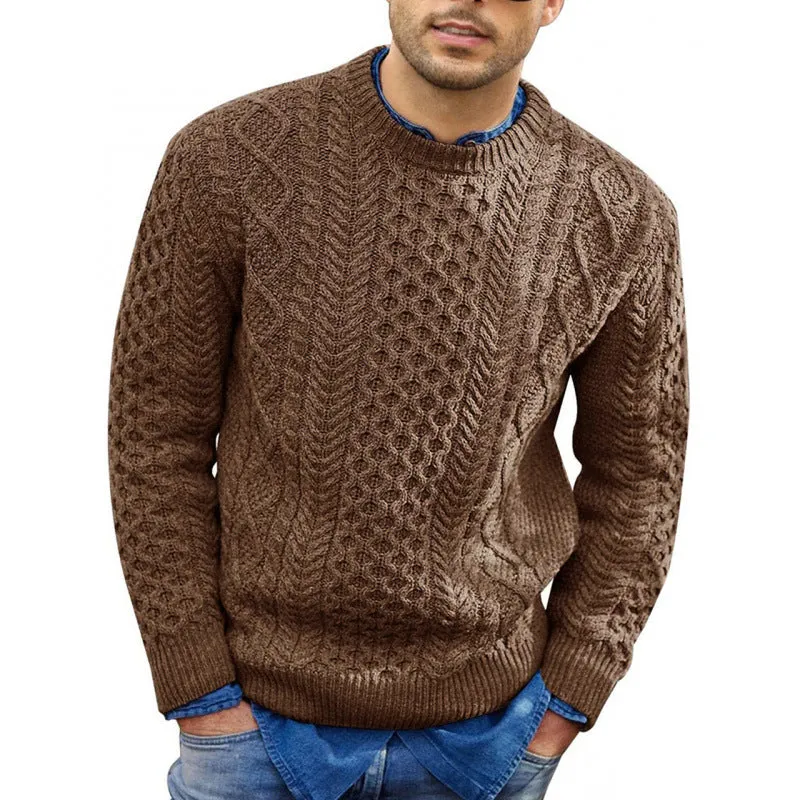 Mens Pullover Sweater  Slim Fit Cable Knit  Ribbed Trim  Soft Knit Casual Wear