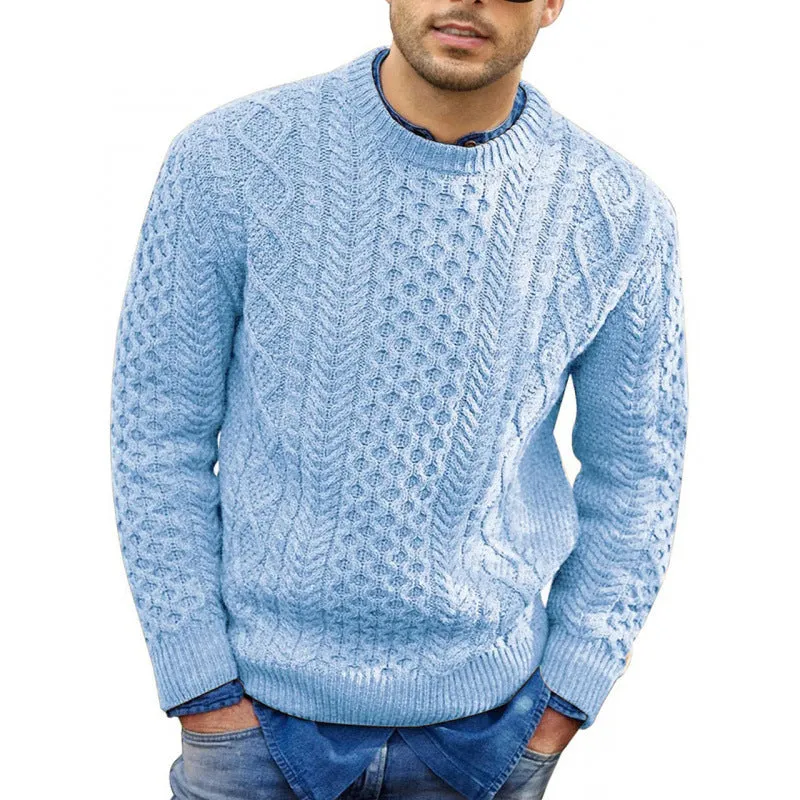 Mens Pullover Sweater  Slim Fit Cable Knit  Ribbed Trim  Soft Knit Casual Wear