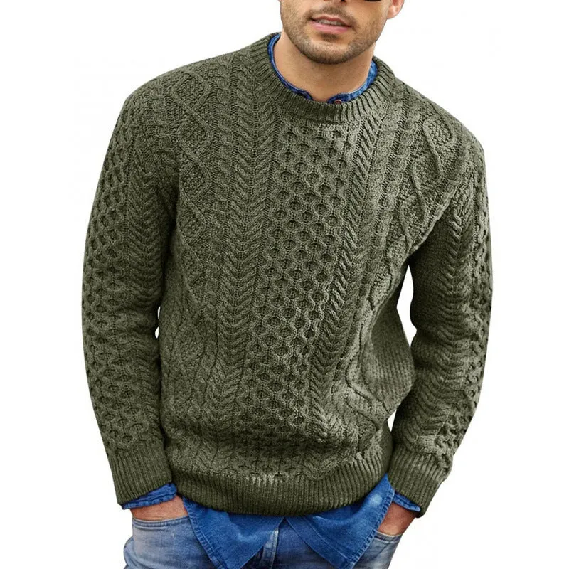 Mens Pullover Sweater  Slim Fit Cable Knit  Ribbed Trim  Soft Knit Casual Wear