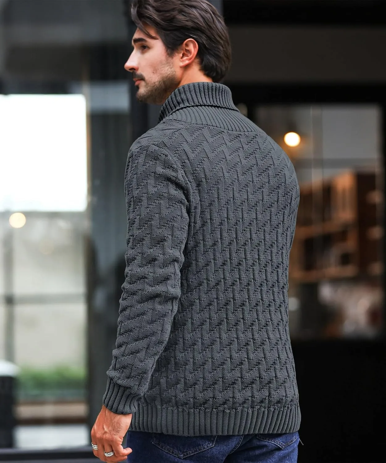 Men's Shawl Collar Pullover Sweater Casual Cable Knit Button Sweaters Tops for Winter (S-5XL)