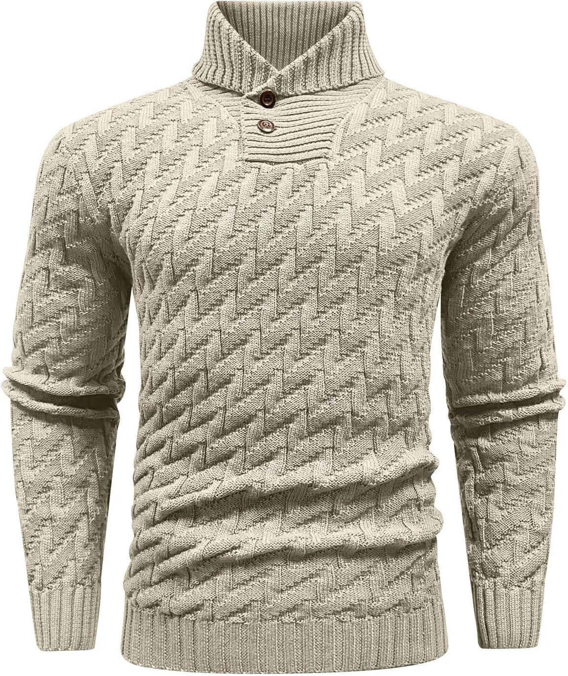 Men's Shawl Collar Pullover Sweater Casual Cable Knit Button Sweaters Tops for Winter (S-5XL)