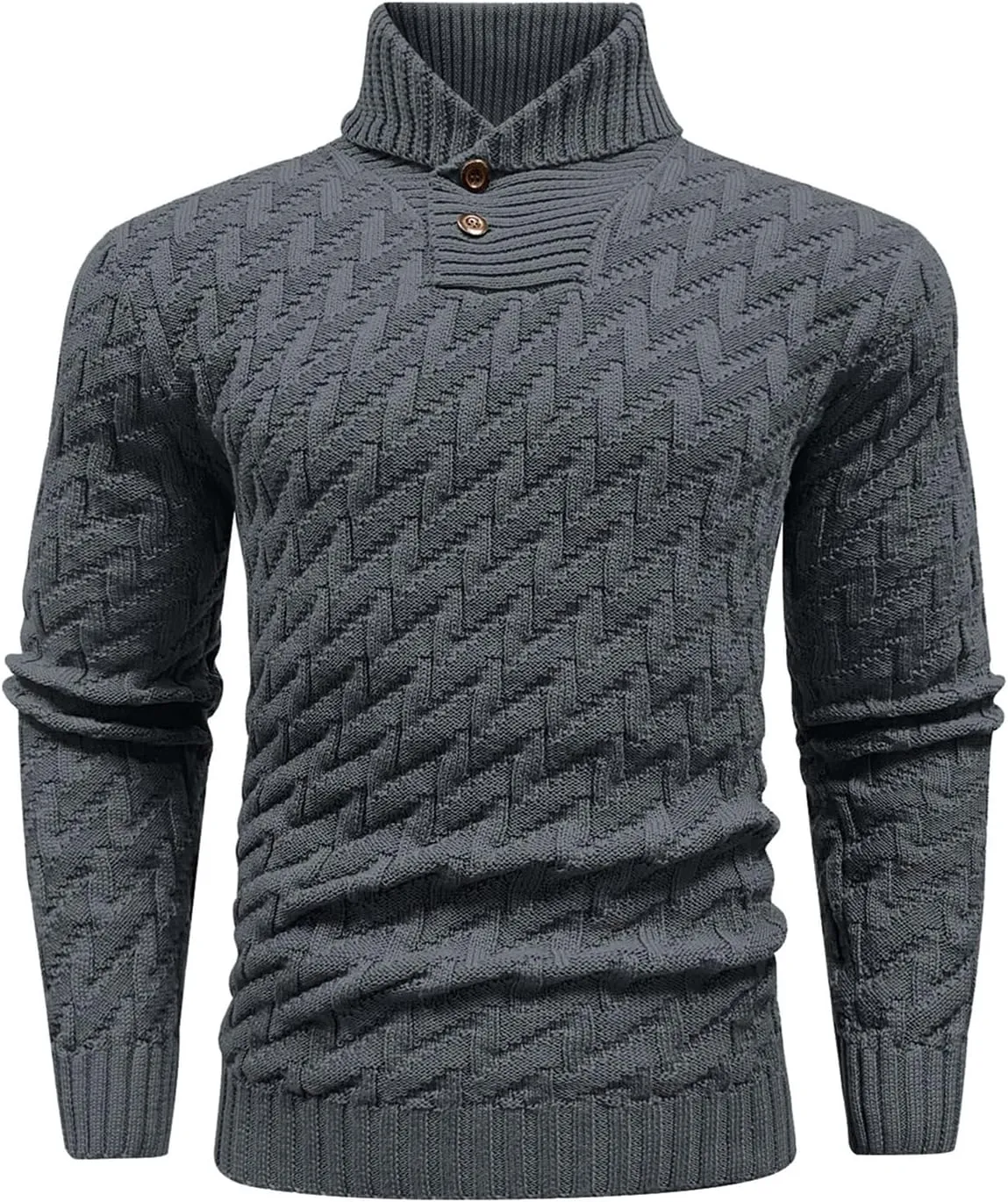 Men's Shawl Collar Pullover Sweater Casual Cable Knit Button Sweaters Tops for Winter (S-5XL)