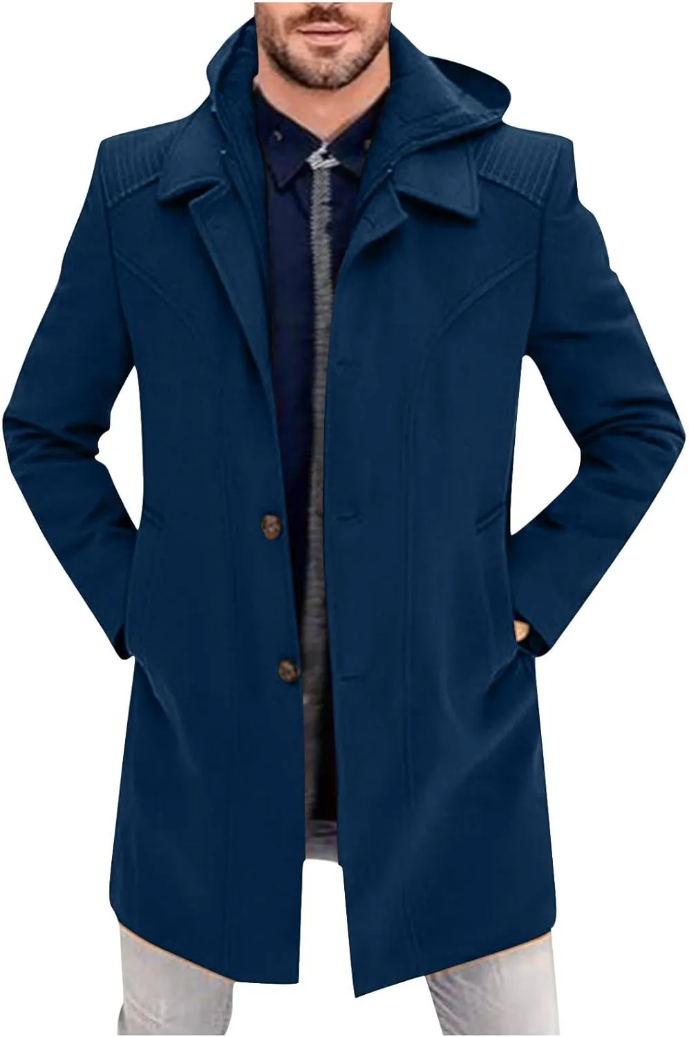 Men's Trench Coat Warm Notched Lapel Overcoat Elegant Single Breasted Peacoat Elegant Long Jacket Overcoat