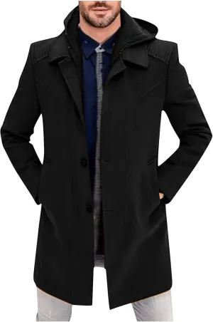 Men's Trench Coat Warm Notched Lapel Overcoat Elegant Single Breasted Peacoat Elegant Long Jacket Overcoat