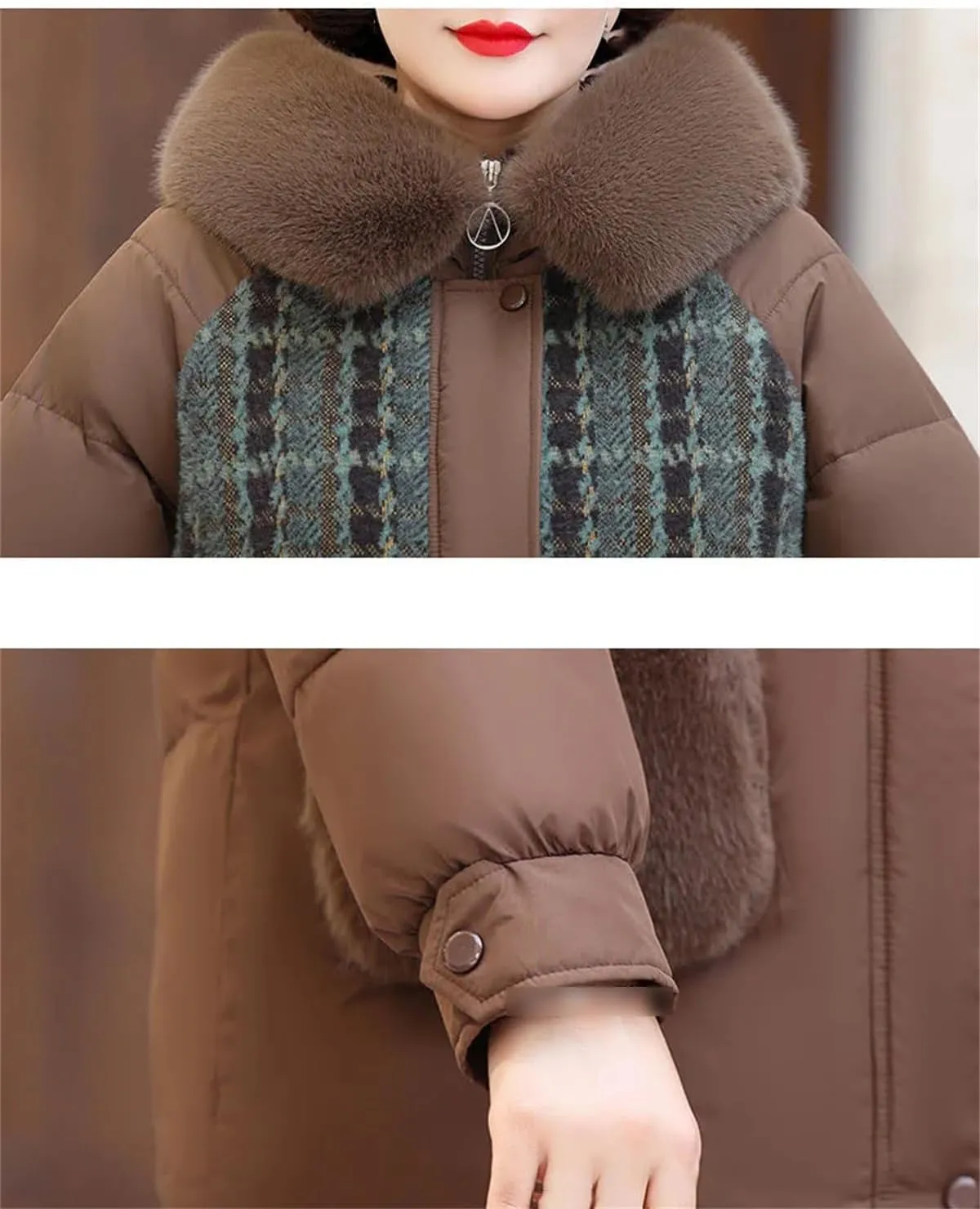 Middle-Aged Women Fleece Cotton-Padded Temperament Mother Winter Splicing Hooded Thick Coat
