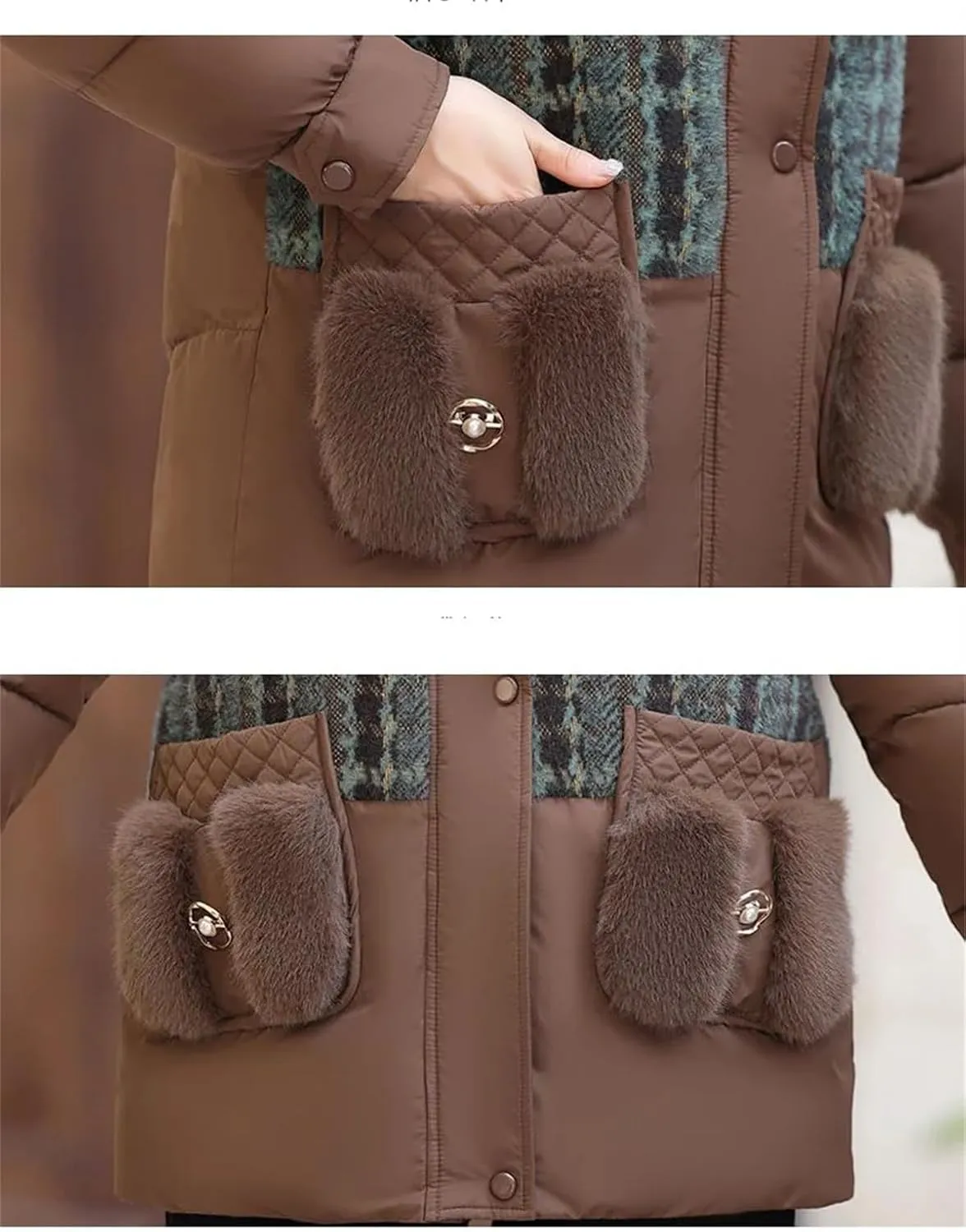 Middle-Aged Women Fleece Cotton-Padded Temperament Mother Winter Splicing Hooded Thick Coat