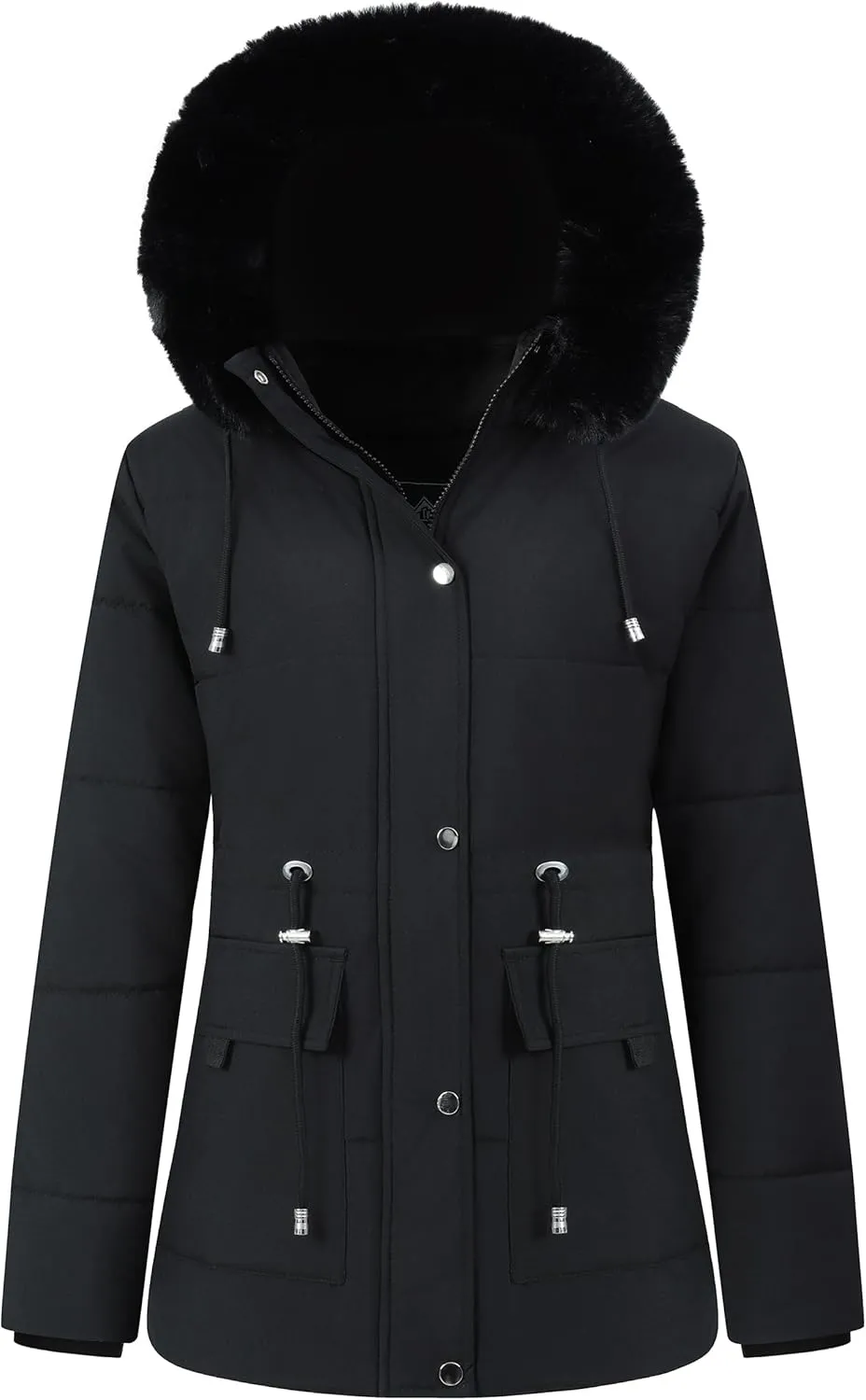 MOERDENG Women's Warm Winter Puffer Coat Thicken Fleece Lined Down Jacket Faux Fur Detachable Hood Snow Parka