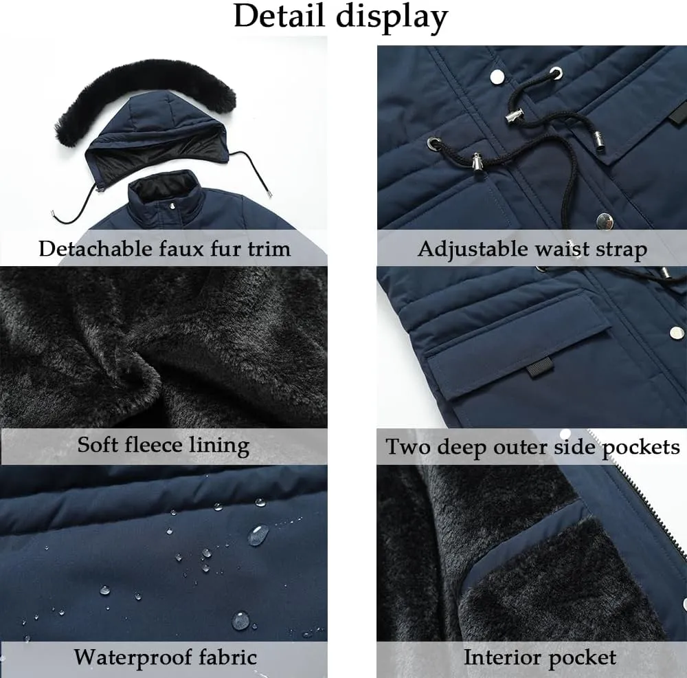 MOERDENG Women's Warm Winter Puffer Coat Thicken Fleece Lined Down Jacket Faux Fur Detachable Hood Snow Parka
