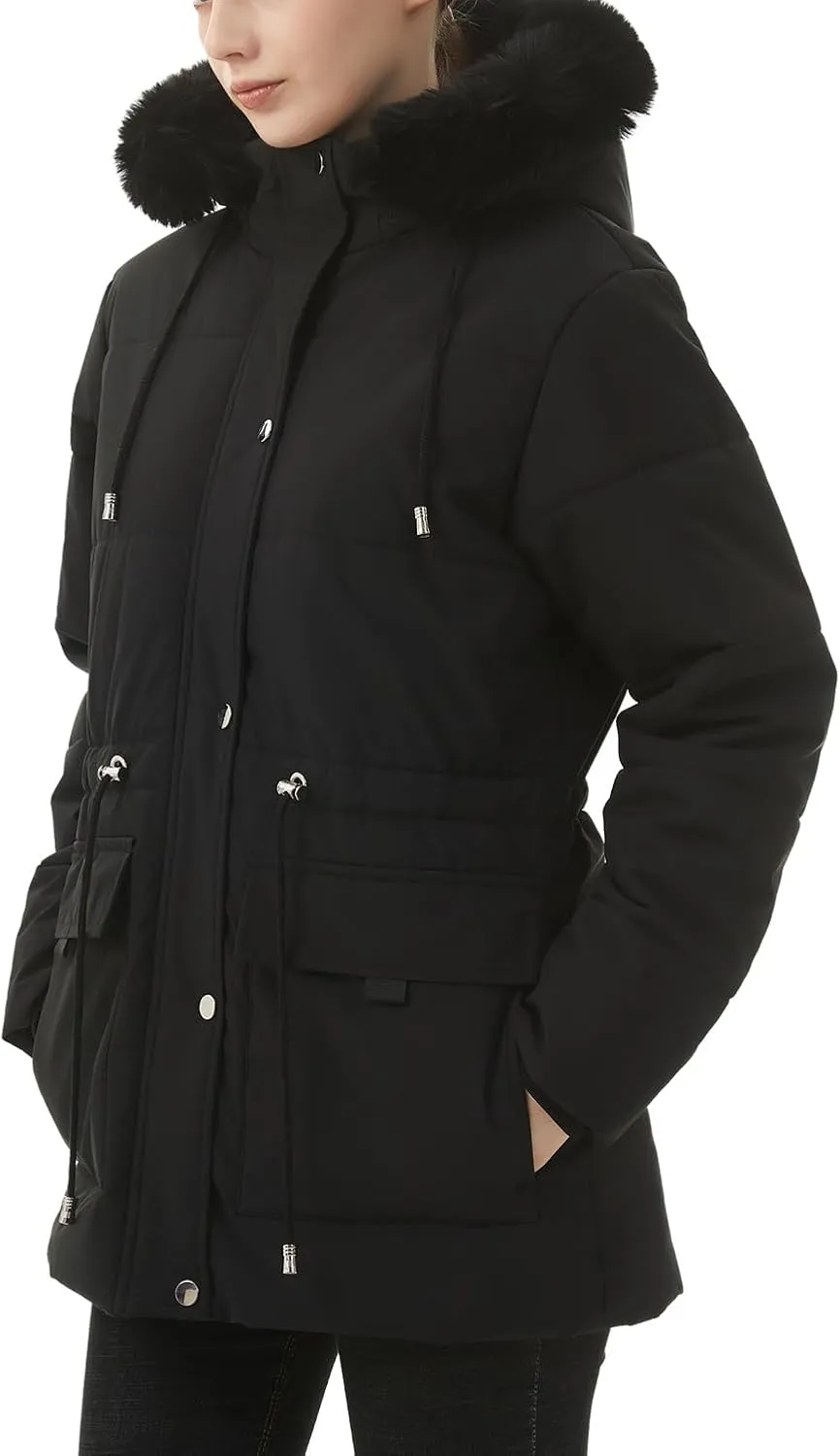 MOERDENG Women's Warm Winter Puffer Coat Thicken Fleece Lined Down Jacket Faux Fur Detachable Hood Snow Parka