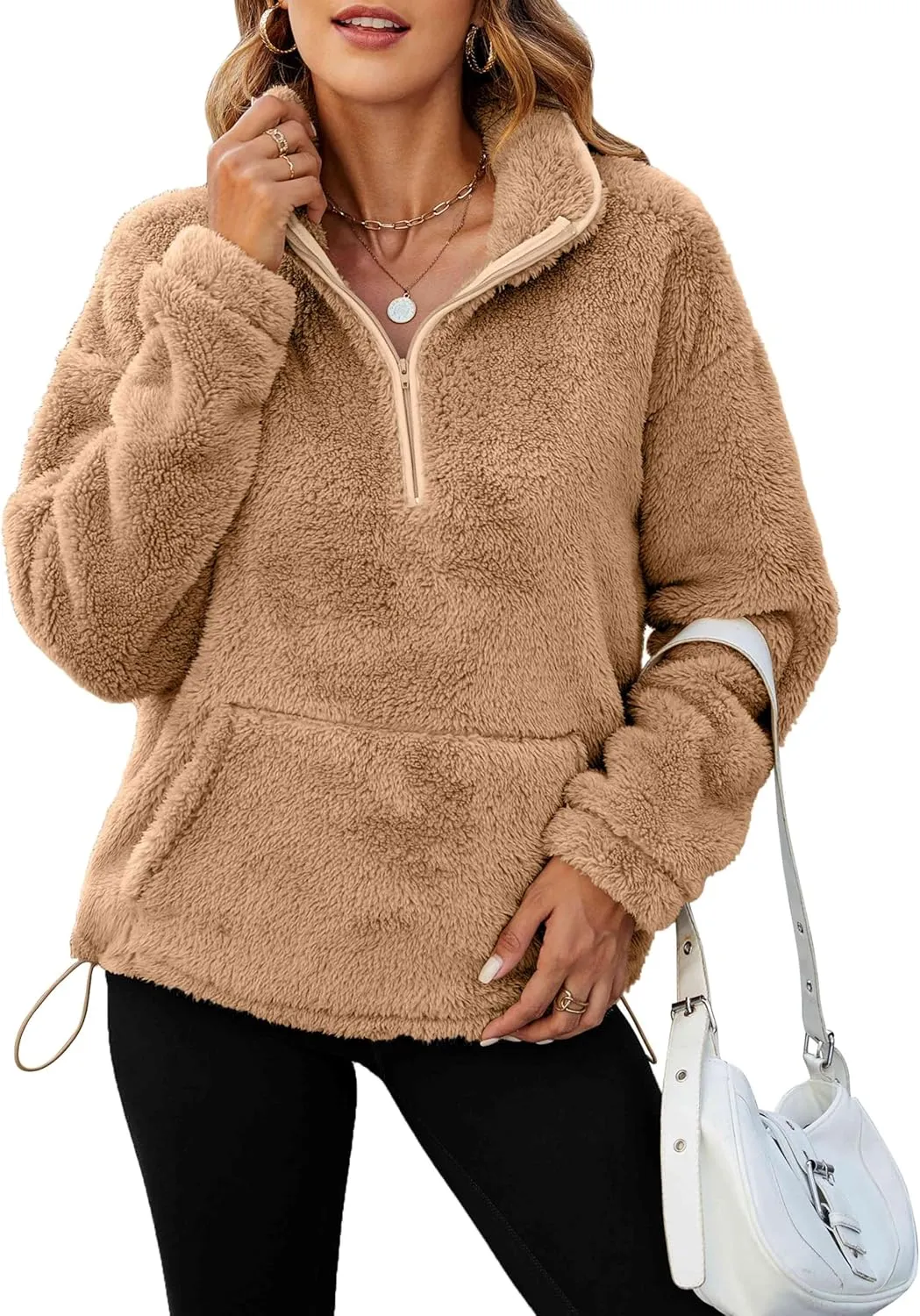 Neineiwu Womens Half Zip Fleece Pullover Fuzzy Oversized Sweatshirts Sherpa Polar Long Sleeve Hoodies With Pockets