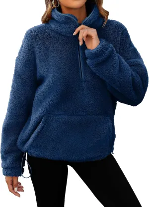 Neineiwu Womens Half Zip Fleece Pullover Fuzzy Oversized Sweatshirts Sherpa Polar Long Sleeve Hoodies With Pockets