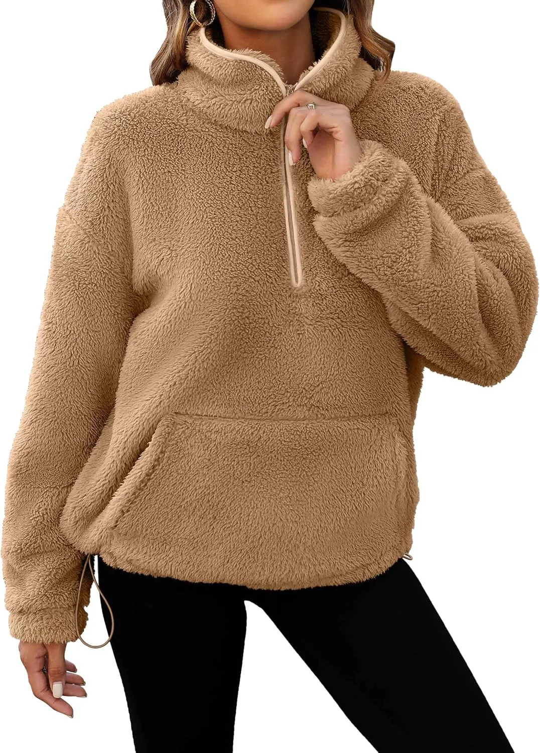 Neineiwu Womens Half Zip Fleece Pullover Fuzzy Oversized Sweatshirts Sherpa Polar Long Sleeve Hoodies With Pockets