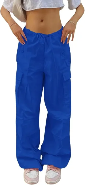 Neyaolk Parachute Pants for Women, Cargo Pants Women Baggy, Y2K Low Waist Wide Leg Baggy Relaxed Jogger Pants