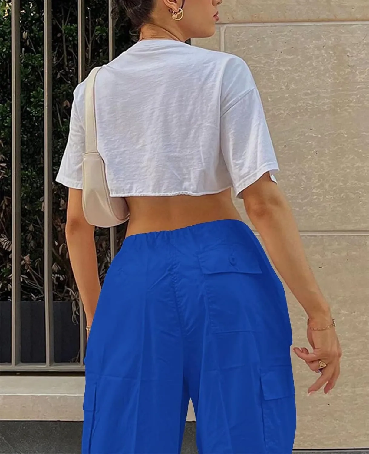 Neyaolk Parachute Pants for Women, Cargo Pants Women Baggy, Y2K Low Waist Wide Leg Baggy Relaxed Jogger Pants