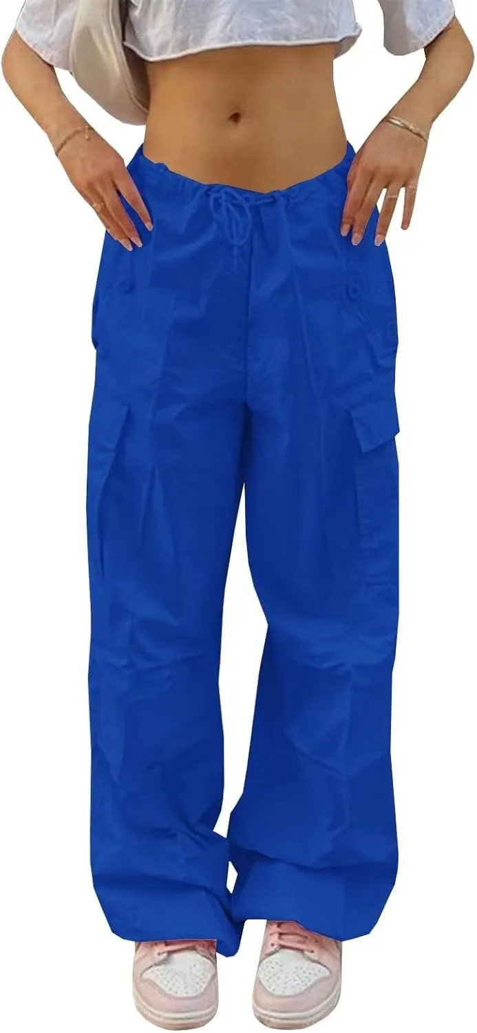 Neyaolk Parachute Pants for Women, Cargo Pants Women Baggy, Y2K Low Waist Wide Leg Baggy Relaxed Jogger Pants