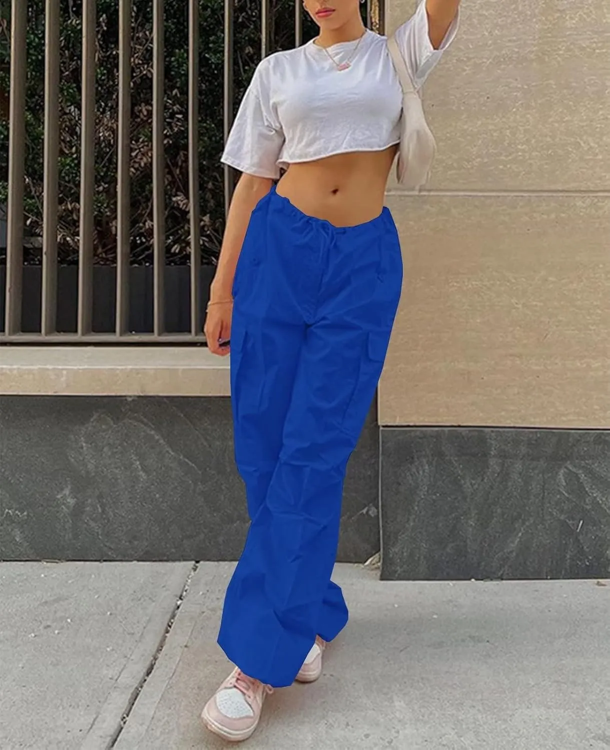 Neyaolk Parachute Pants for Women, Cargo Pants Women Baggy, Y2K Low Waist Wide Leg Baggy Relaxed Jogger Pants