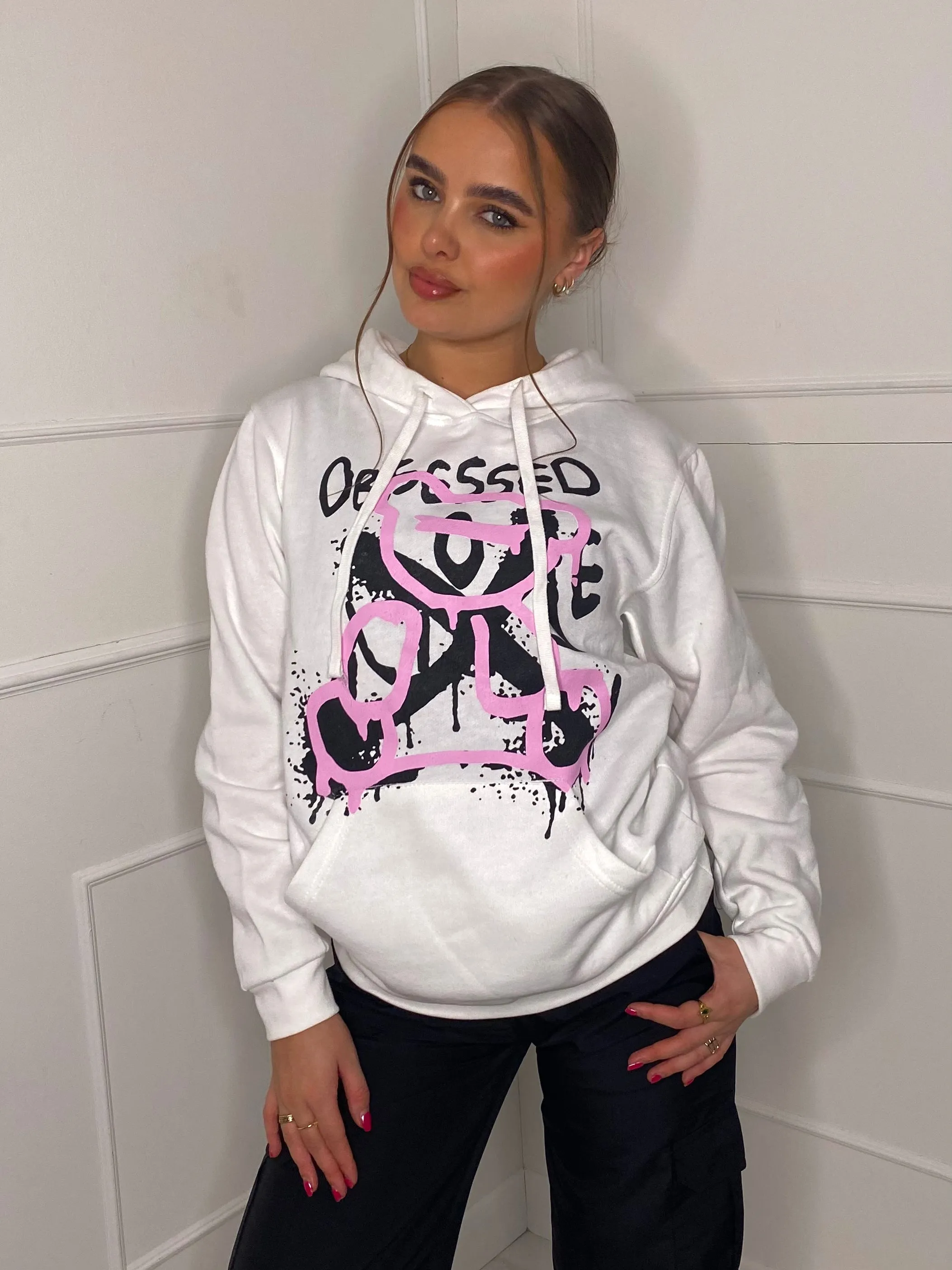 Obsessed Teddy Print Hoodie - White