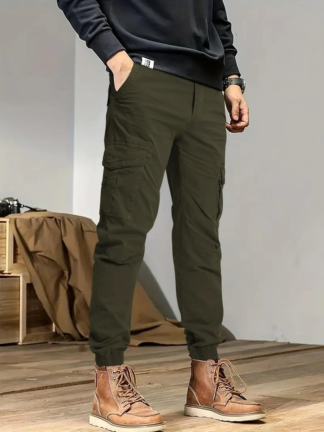 OUTSON Men's Relaxed Fit Cargo Pants 8 Pockets Work Pants Casual Outdoor Pants Ripstop Tactical Pants for Men