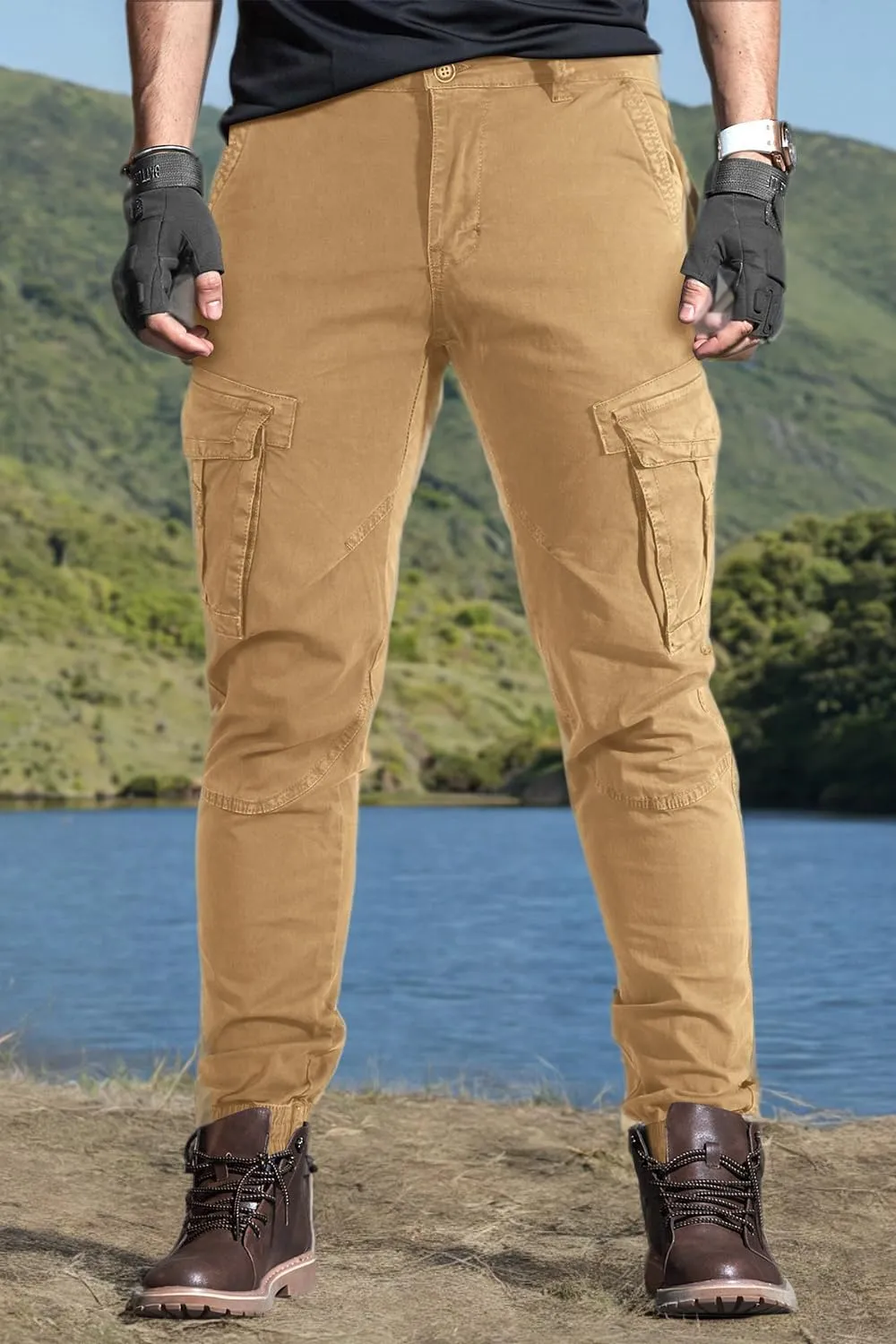OUTSON Men's Relaxed Fit Cargo Pants 8 Pockets Work Pants Casual Outdoor Pants Ripstop Tactical Pants for Men