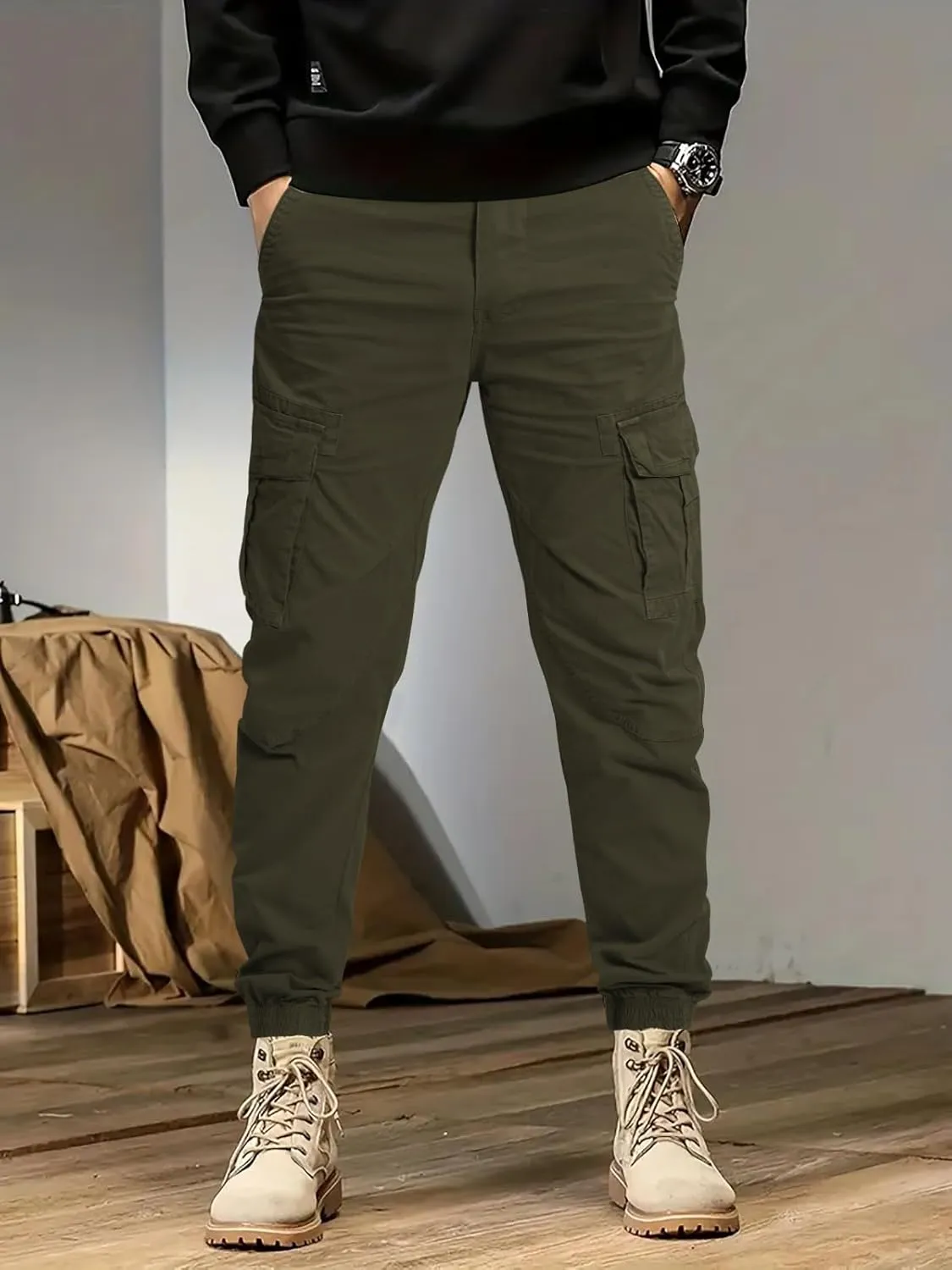 OUTSON Men's Relaxed Fit Cargo Pants 8 Pockets Work Pants Casual Outdoor Pants Ripstop Tactical Pants for Men