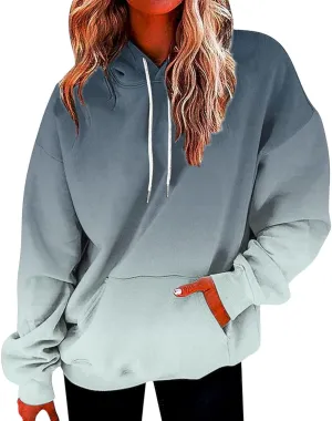 Oversized Sweatshirt for Women Gradient Pullover Hoodies Drawstring Fashion Y2K Hooded Tops Sweatshirts with Pockets