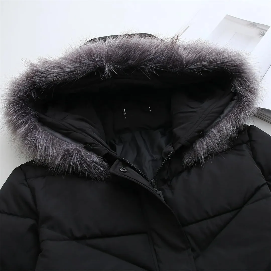 Parkas Women Winter Loose Fit Long Padded Jacket Geometric Thick Down Cotton Hooded Keep Warm Coat