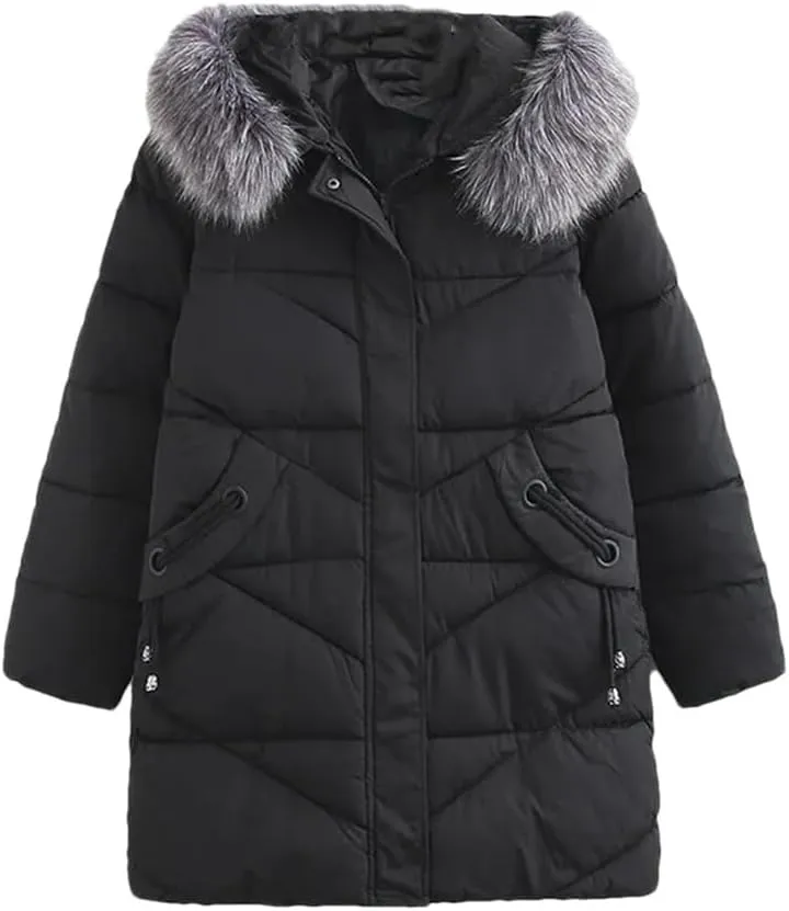Parkas Women Winter Loose Fit Long Padded Jacket Geometric Thick Down Cotton Hooded Keep Warm Coat