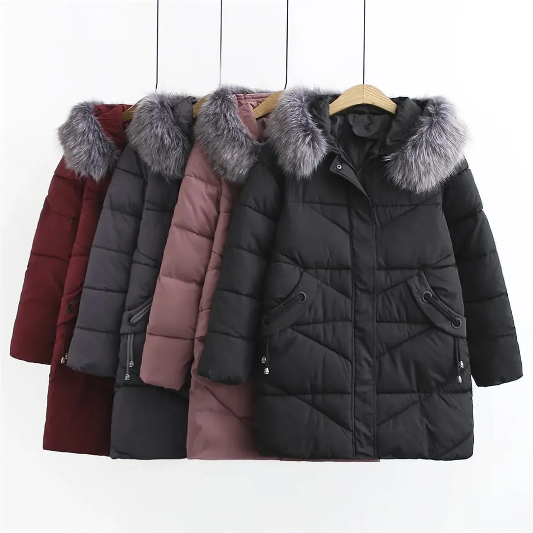 Parkas Women Winter Loose Fit Long Padded Jacket Geometric Thick Down Cotton Hooded Keep Warm Coat