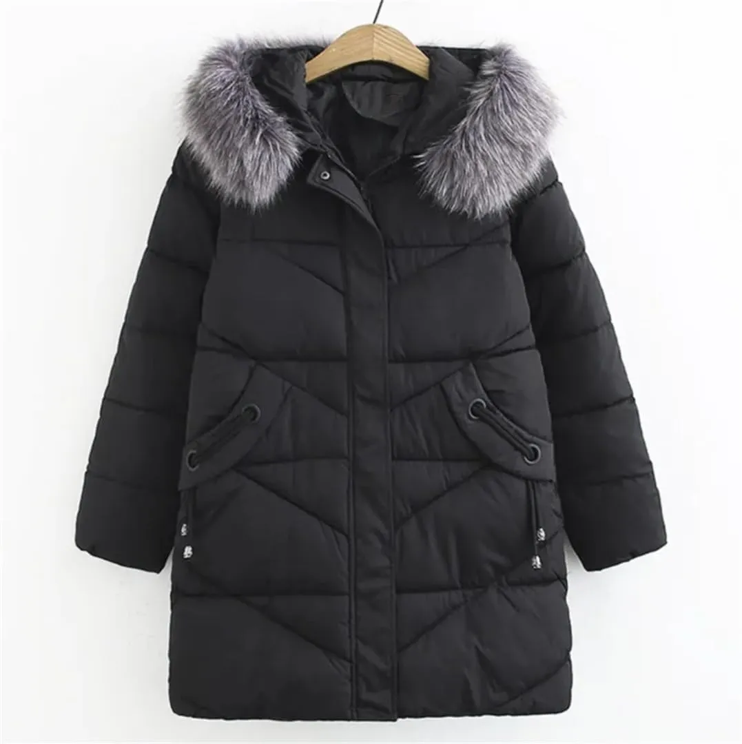 Parkas Women Winter Loose Fit Long Padded Jacket Geometric Thick Down Cotton Hooded Keep Warm Coat