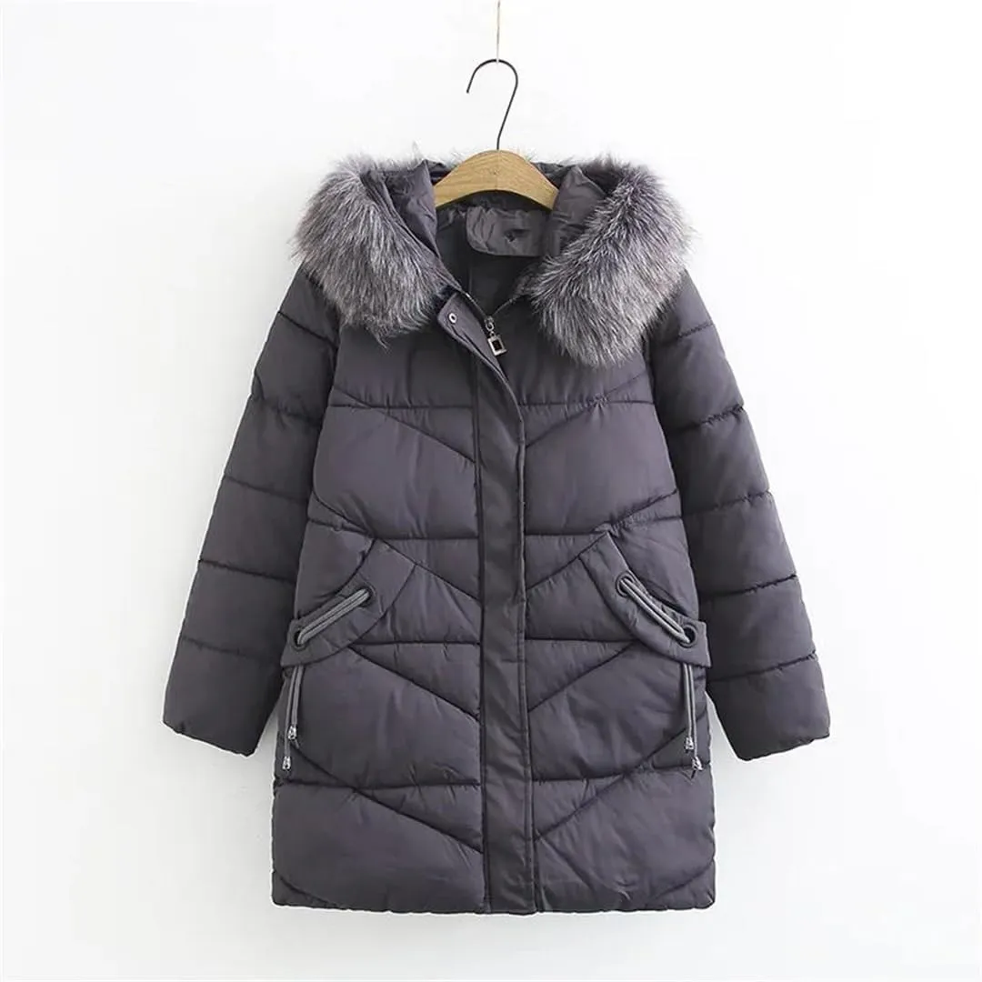 Parkas Women Winter Loose Fit Long Padded Jacket Geometric Thick Down Cotton Hooded Keep Warm Coat