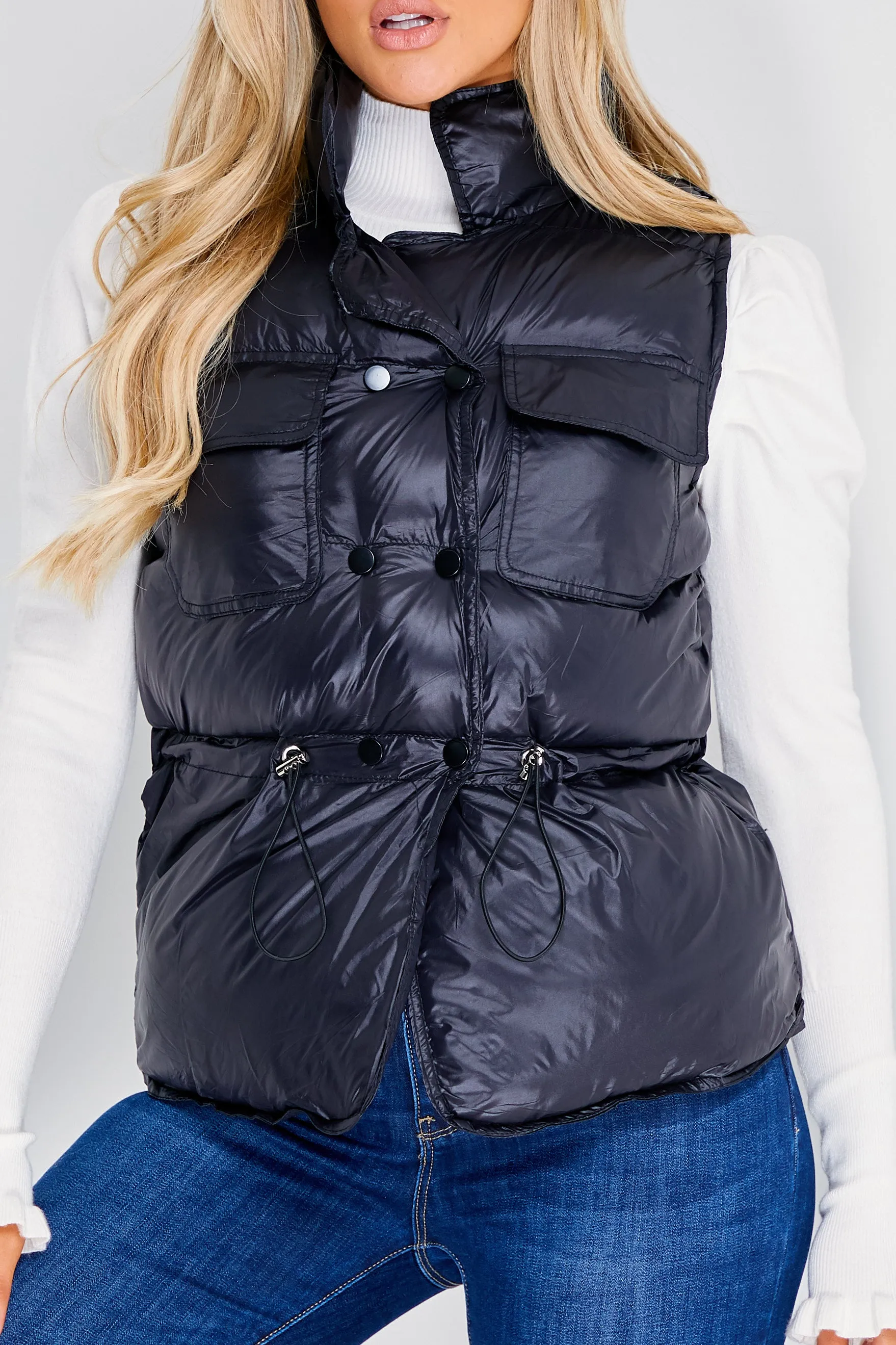 Pia Black Puffer Gilet Coat