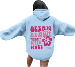 Pink Hoodie Oversized Sweatshirt for Women Teen Girls Letter Graphic Long Sleeve Drawstring Pullover Y2k Hoodies