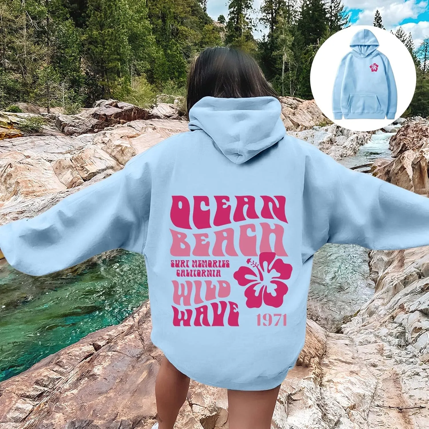 Pink Hoodie Oversized Sweatshirt for Women Teen Girls Letter Graphic Long Sleeve Drawstring Pullover Y2k Hoodies