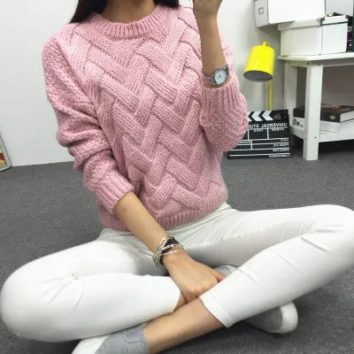 Pure Color Long Sleeves Scoop Regular Sweater
