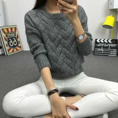 Pure Color Long Sleeves Scoop Regular Sweater