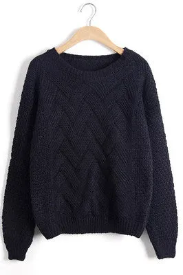 Pure Color Long Sleeves Scoop Regular Sweater