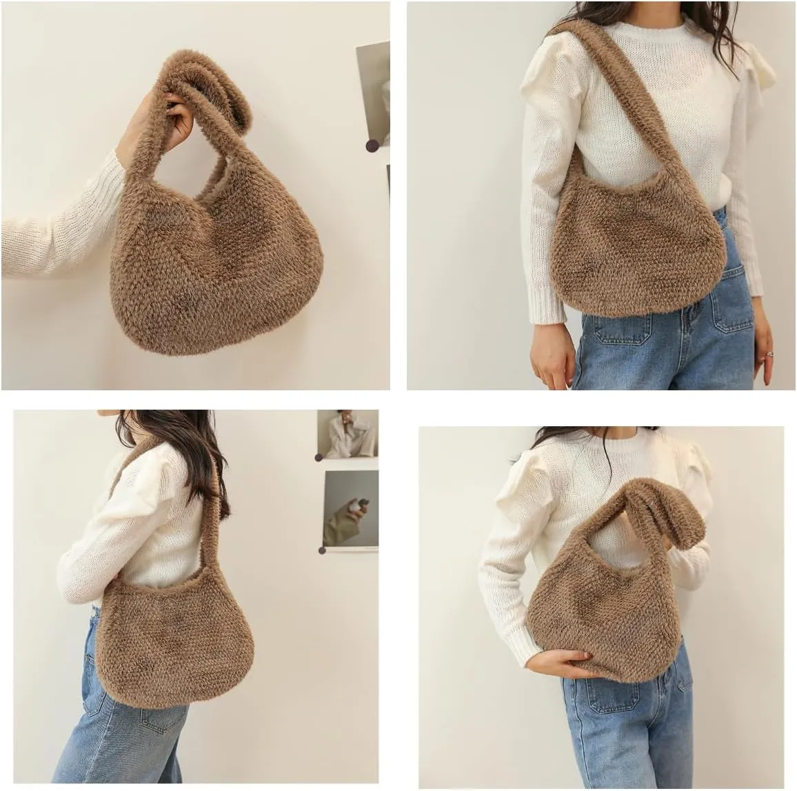 Purse Faux Fur Handbag Aesthetic Accessories Bags Shoulder Bag Y2k Accessories Fuzzy Purses