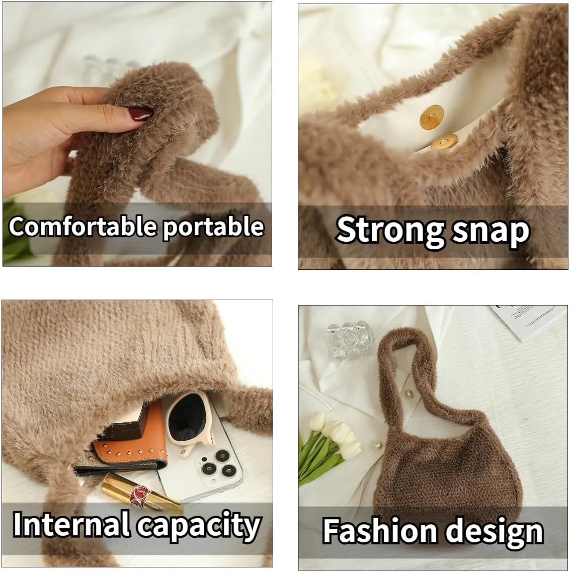 Purse Faux Fur Handbag Aesthetic Accessories Bags Shoulder Bag Y2k Accessories Fuzzy Purses