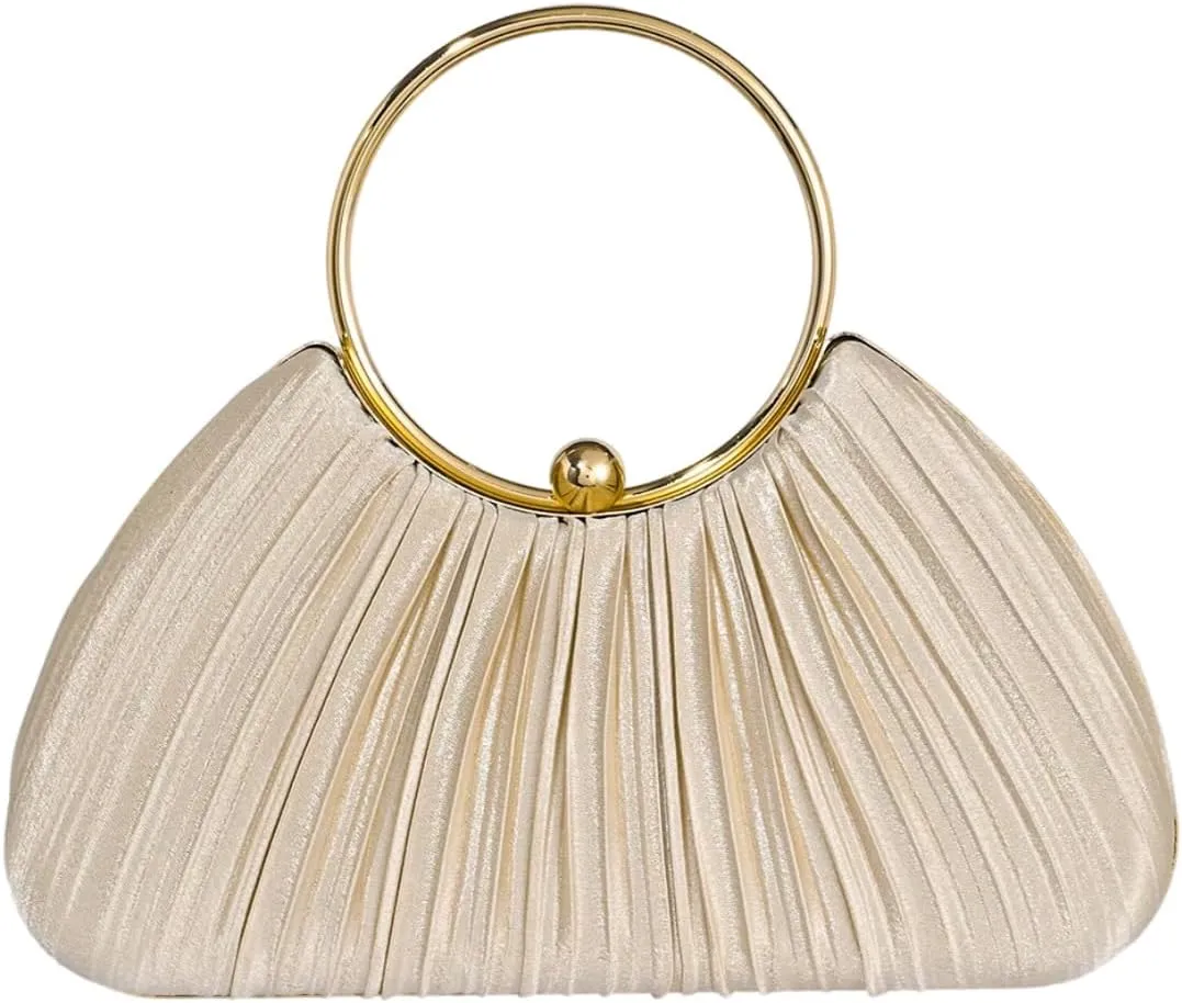 QWINEE Women's Shell Shaped Clutch Purse Ruched Mini Crossbody Bag Elegant Evening Handbag with Chain Strap