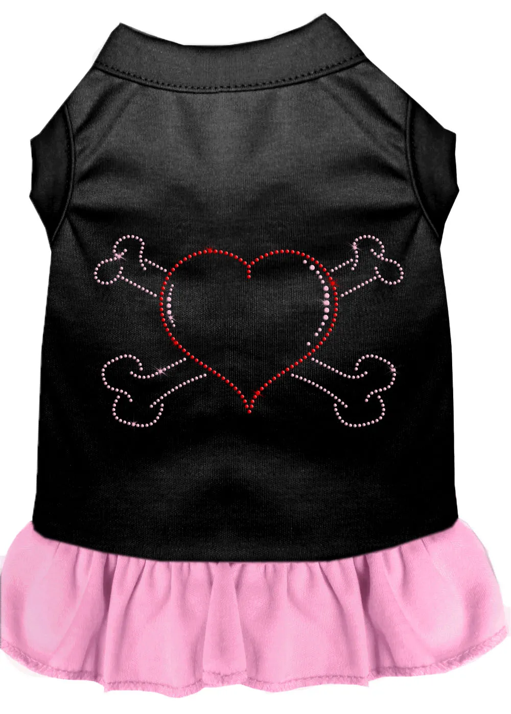 Rhinestone Heart And Crossbones Dress Black With Light Pink Xs