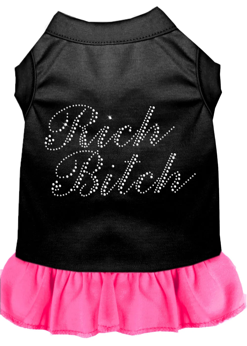 Rhinestone Rich Bitch Dress Black With Bright Pink Xxl
