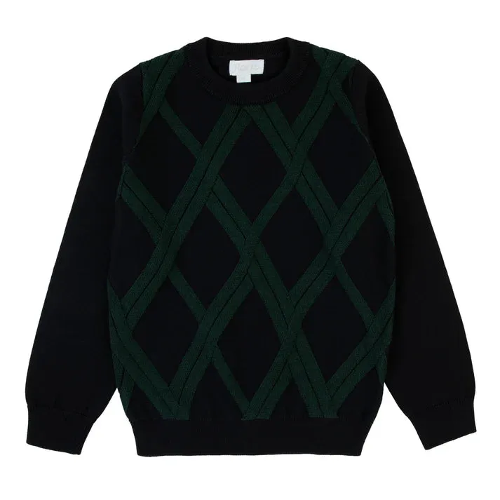 Rompp Argyle Cable Knit Sweater-Green