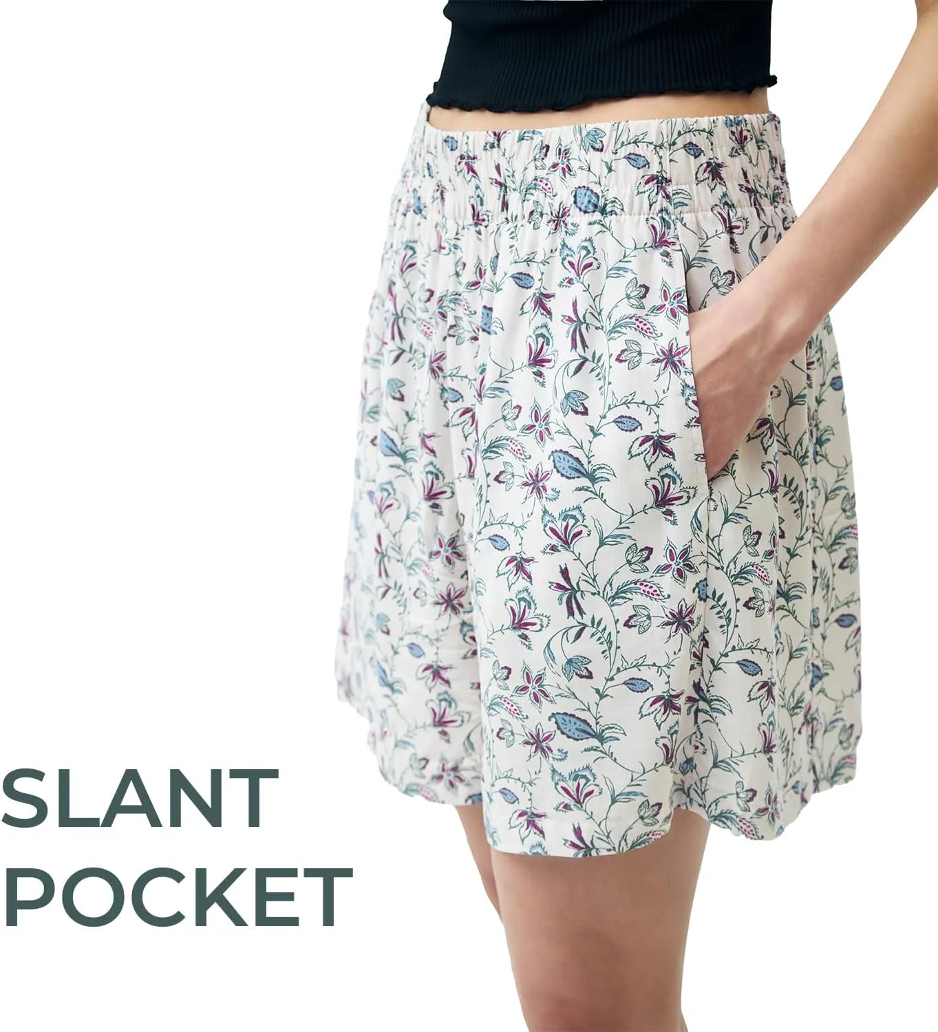 SANDY & SID 2025 Summer Womens Shorts Dressy Elastic Waist Pull On 5 Inch Inseam Pockets High Rise Stretchy Beach Casual Wear