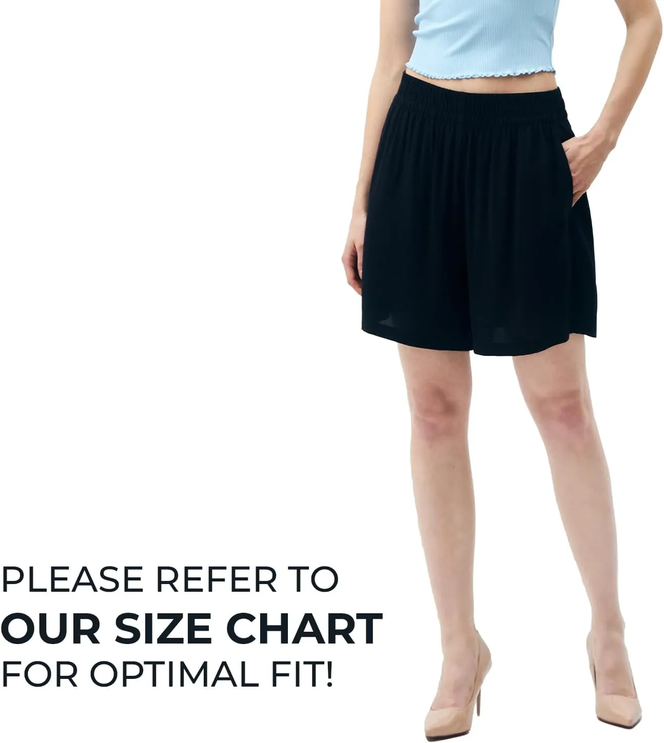 SANDY & SID 2025 Summer Womens Shorts Dressy Elastic Waist Pull On 5 Inch Inseam Pockets High Rise Stretchy Beach Casual Wear