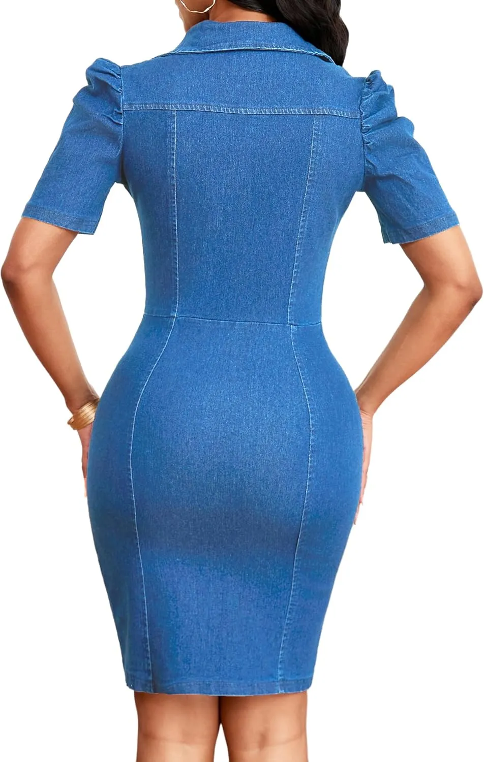 SeNight Women Denim Dresses Elegant Sexy Short Sleeve Jean Party Dress