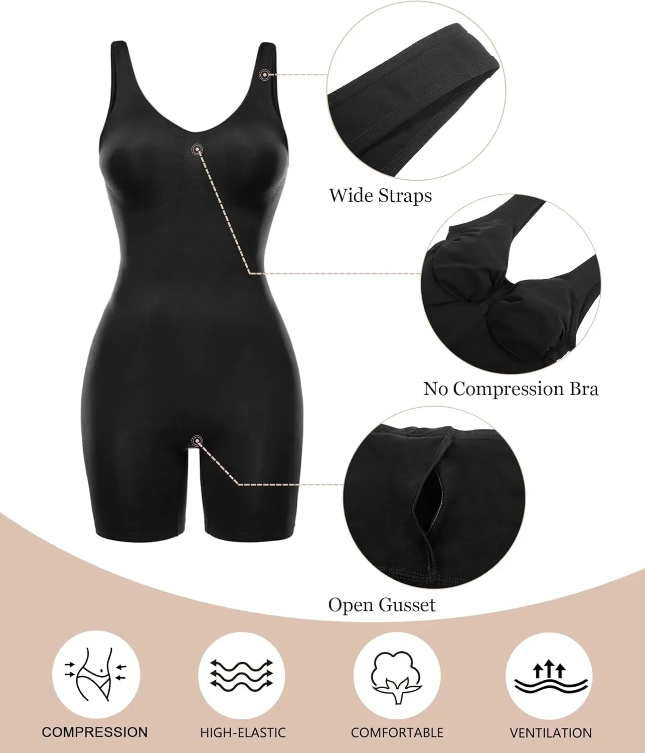 SHAPERX Women's Shaping Mid-Thigh Bodysuit Tummy Control Shapewear Seamless Sculpting Body Shaper