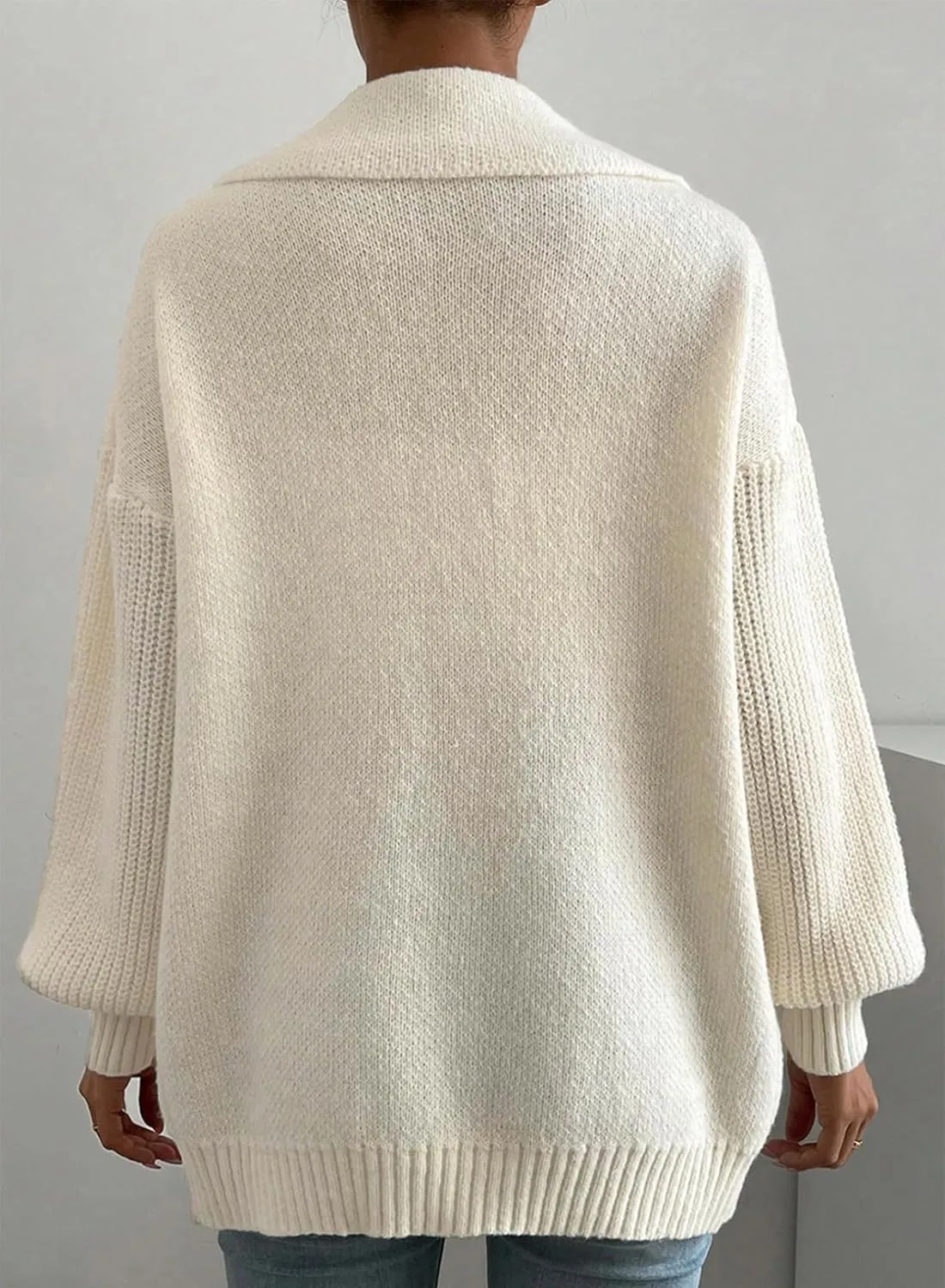 SHEWIN Women Open Front Knit Sweater Button Casual Long Sleeve V Neck Cardigan