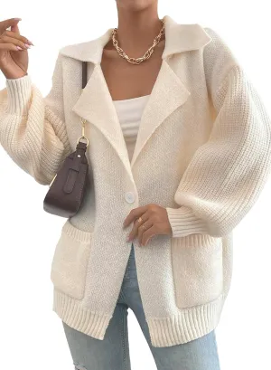 SHEWIN Women Open Front Knit Sweater Button Casual Long Sleeve V Neck Cardigan